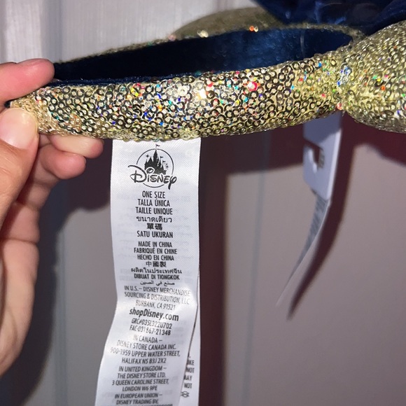 NWT 50th Anniversary Minnie Ears Gold sequenced ears with navy blue bow. - Picture 3 of 3